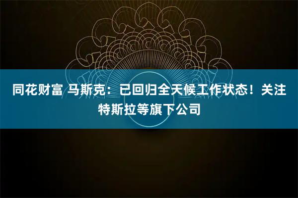 同花财富 马斯克：已回归全天候工作状态！关注特斯拉等旗下公司