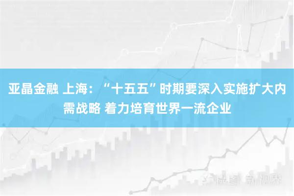 亚晶金融 上海：“十五五”时期要深入实施扩大内需战略 着力培育世界一流企业